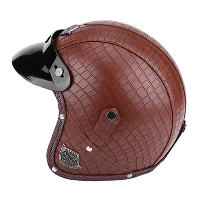 Мотоциклетные шлемы 3/4 из искусственной кожи мотоциклетный шлем для мотоцикла чоппера с открытым лицом винтажный мотоциклетный шлем с Закрытая маска carаксессуары - Цвет: Crocodile Brown