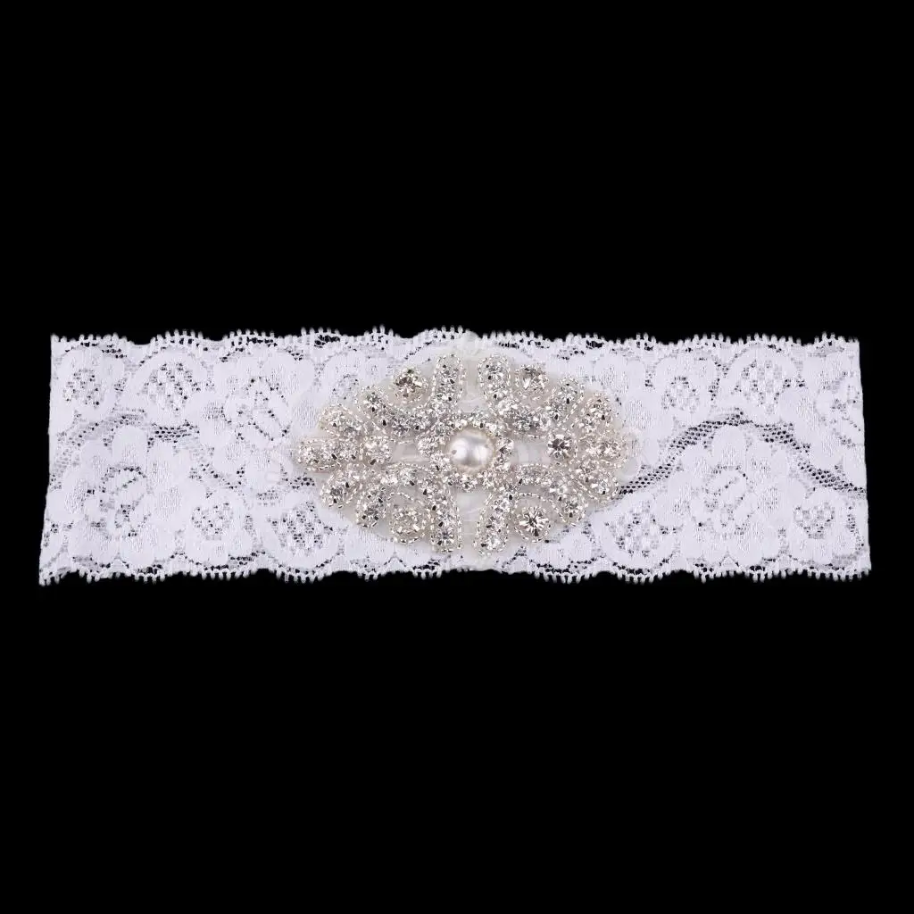 Wedding Bridal Garter Rhinestone Pearls Flower Keepsake Toss Floral Applique Lace Thigh Ring Keepsake