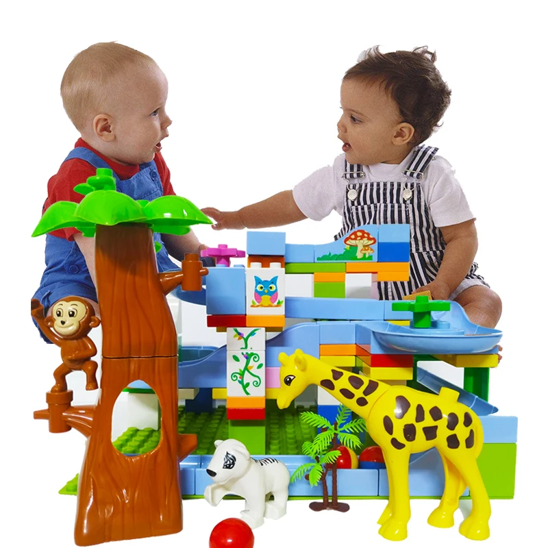 DIY Marble Race Run Slide Bricks Maze Ball Track Building Blocks Legoed Friends Duploed Block Toys For Children Fantasy Forest