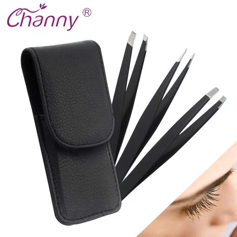 Channy Eyebrow Tweezer 3 pcs Stainless Steel Set Eyebrow Tweezers Slant