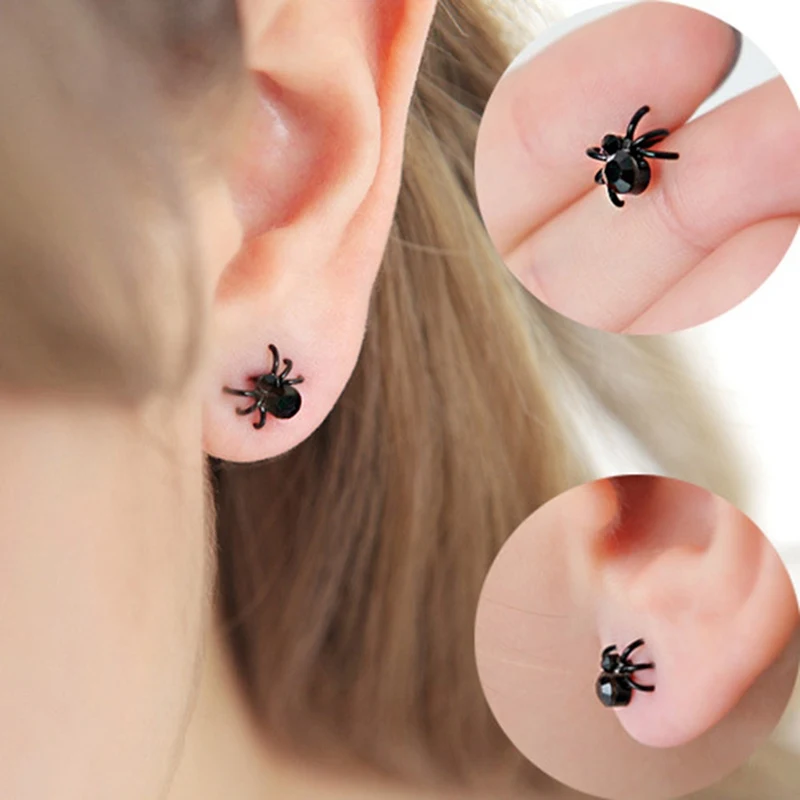 

Black Little Spider Stud Earrings Fashion Women And Men Cute Earring Black Tiny Stud Spider Lovely Earrings For Lady Girl