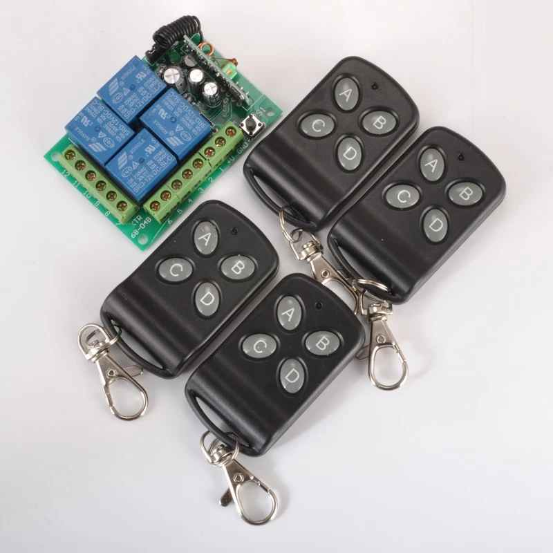 DC12V 4CH RF Wireless Remote Control System Smart Home Switch Transmitter Receiver With Learning Function DC12V 4CH RF Wireless Remote Control System Smart Home Switch Transmitter Receiver With Learning Function