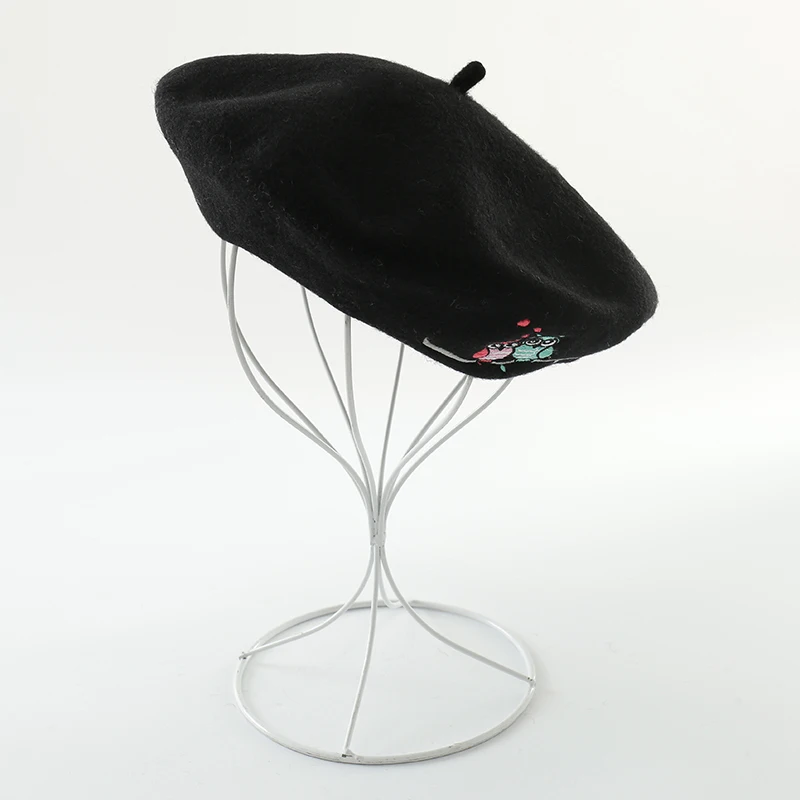 Новый стиль Весна 100% теплый шерстяной Зимний берет с вышивкой совы Женская шапка