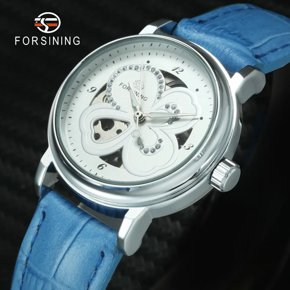 

FORSINING Fashion Delicate Women Watches Auto Mechanical Watch Flower Crystal Decorated Skeleton Ladies Clock Top Brand Luxury