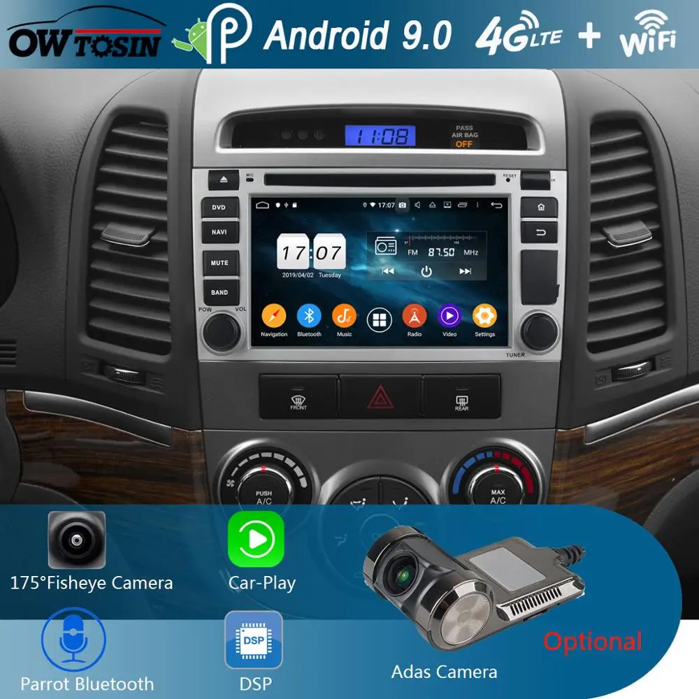 6 &quotIPS 8Core 4 Гб RAM + 64 ROM Android 9 0 автомобильный dvd-плеер для Hyundai Santa Fe 2005 DSP радио GPS Parrot BT