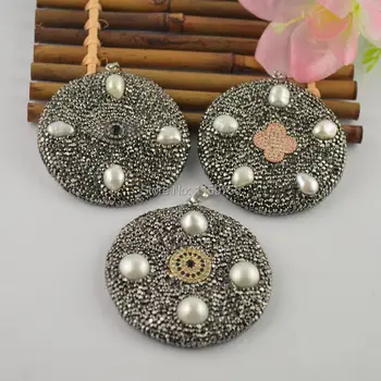 

5Pcs Crystal Rhinestone Paved Round Snakeskin Charm Jewelry Pearl/Czech Pendant For Making Necklace