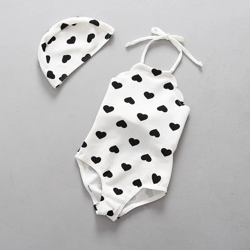 

Summer Baby Swimwear for Girls Bathing Suits South Korea Love Dot Print Swimsuits with Hat Princess Baby Girl Swimwear