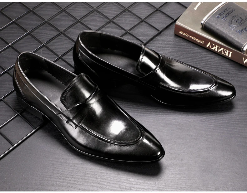 Mens Casual Shoes' Slip-On Loafers Genuine Leather Shoes Men Classic Wedding Shoe Black Heeled Casual Shoes Men Leather Oxfords (3)