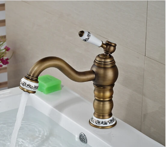 Fashion brass bronze finished bathroom sink faucet,single lever hot and cold  basin faucet with ceramic decoration