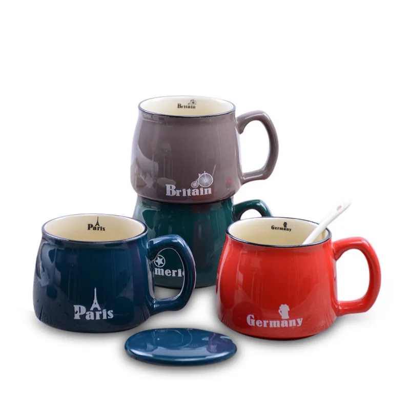 

380ml Creative Ceramic Country Mug Large Capacity American ,Paris ,Britian,Germany Coffee Mug Breakfast Cup for Home