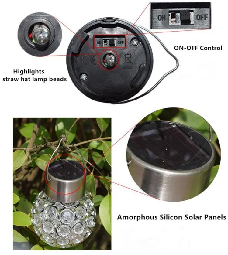 3 шт. водонепроницаемый Солнечный Шар свет вращающийся Открытый солнце Быстрая зарядка Кемпинг подвесные светильники нержавеющая сталь+ пластиковая светодиодная лампочка-шар