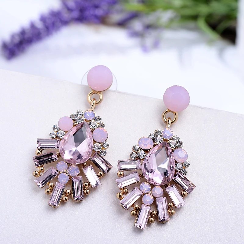 Crystal Opal Stone Waterdrop Drop Earrings Rhinestone Gold Color Piercing Earrings Women Wedding Jewelry Christmas Gift 2018