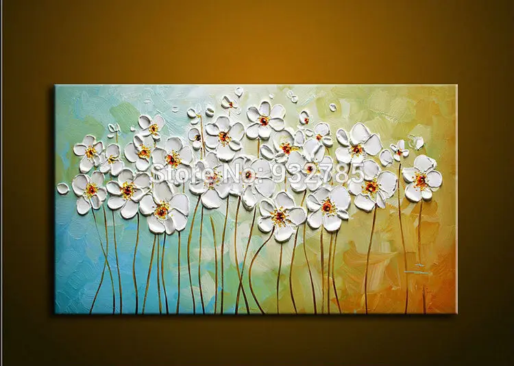 

White Flowers Landscape Palette Knife oil painting on canvas handmade modern home office hotel wall art decor