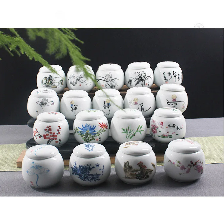 

1PC Chinese Tea Caddy Pottery Canister Container for Puer Tea Tank Storage Jar Small Tea Storage Chests JM 006
