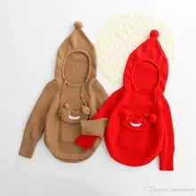 New Girls Boys Knitted Sweater Tops with Pockets Candy Color Asymmetric Fall Winter Outwears