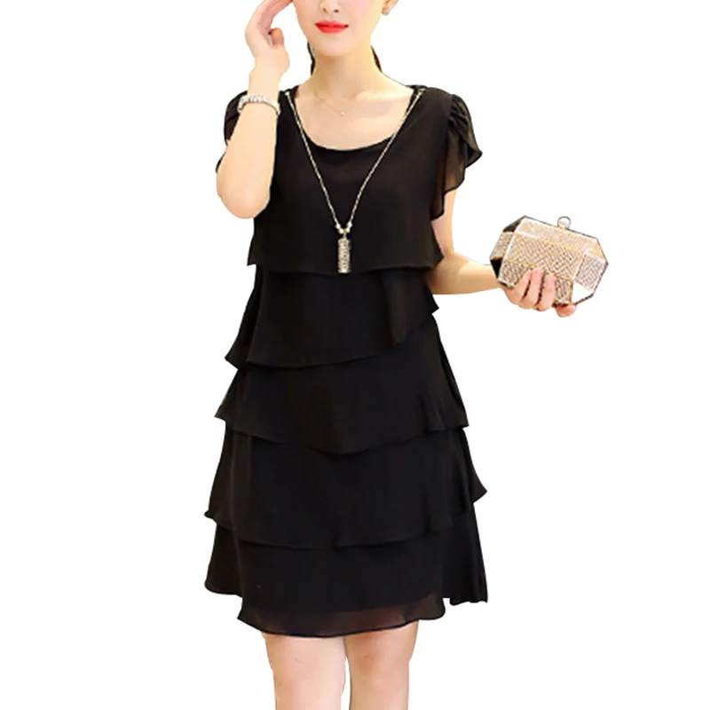 

2019 Summer Women Chiffon Dress Plus Size Dresses 5XL Ladies Elegant Female Vestido Cocktail Casual Vintage Party Black Red Pink