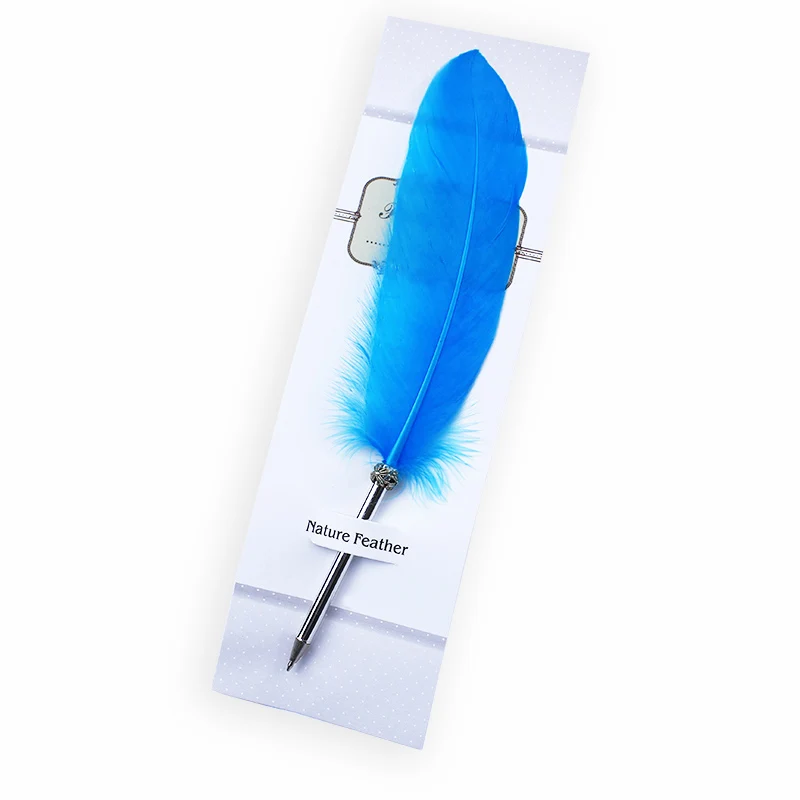 Ручка с птичьим пером, ретро пишущая шариковая ручка, перо, шариковая ручка для подарка, кавайные канцелярские принадлежности - Цвет: Lake blue