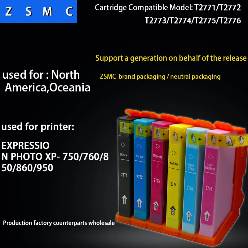 

6pcs compatible Epson 277 ink cartridge T2771 T2772 T2773 T2774 T2775 T2776 for XP-850/950 printer