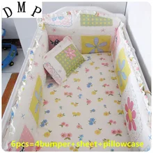 Промо-акция! Комплект постельного белья для малышей из 6 предметов, детская кроватка с изображением медведя, хлопок, Детская постельное белье(бампер+ простыня+ наволочка