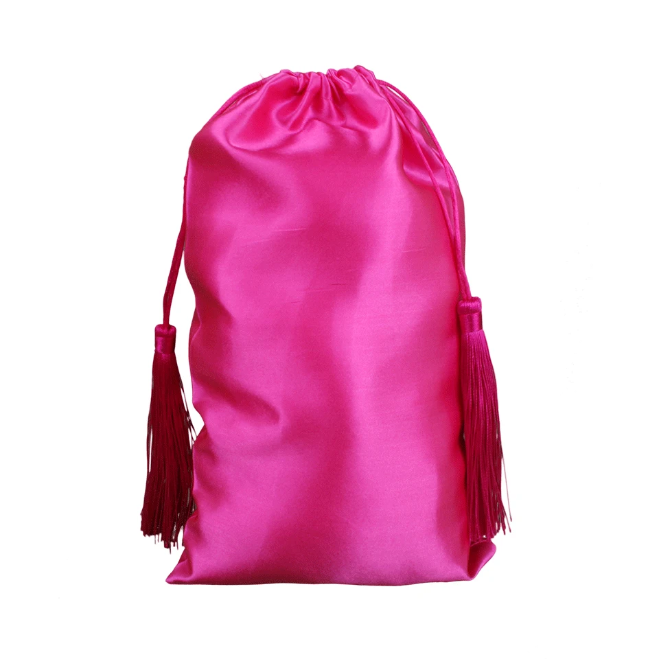 

28X40cm Virgin hair extension wig packaging satin silk bags with Luxury tassel,wholesle shoe gift favor shipping packing bags