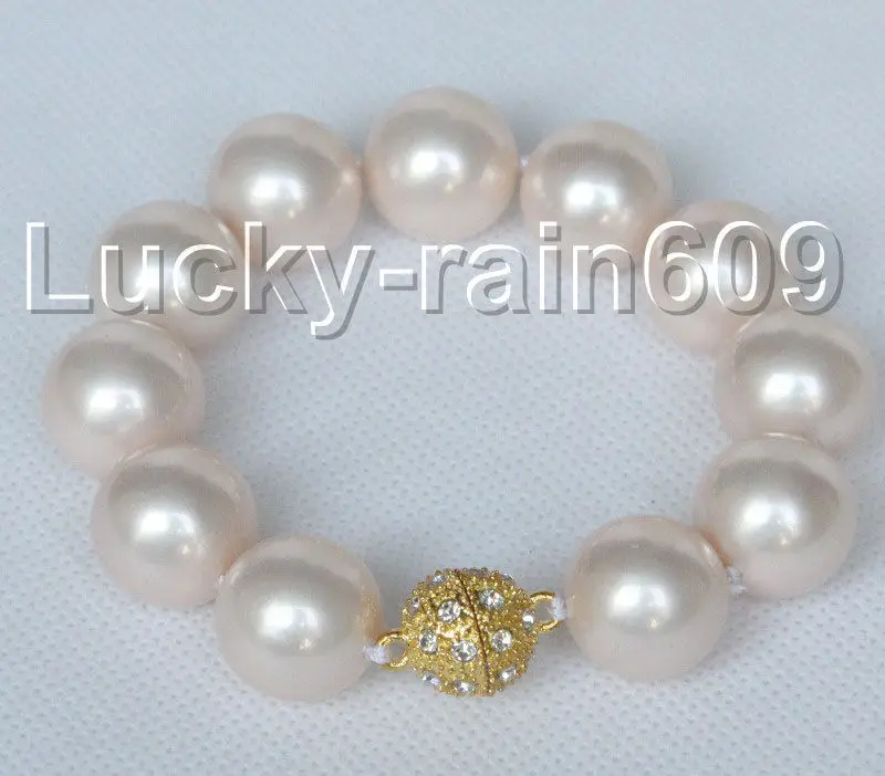 

shipping 8" 16mm round light pink south sea shell pearls Bracelet magnet clasp E9110 5.24 5.25