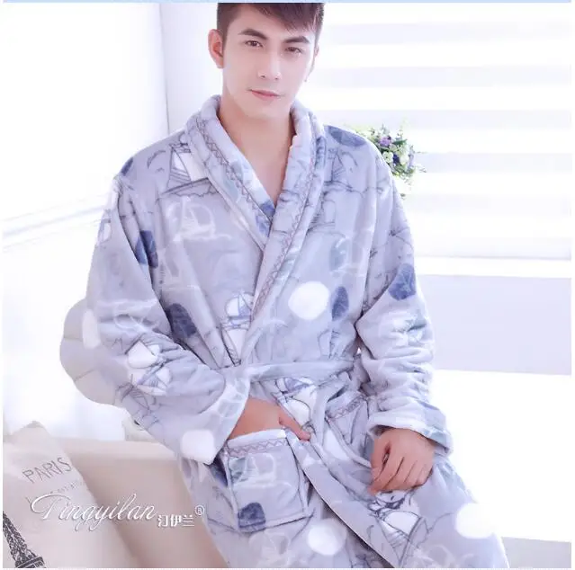 Мужские пижамы коралловый флис Для мужчин Сгущает фланель с длинным рукавом халат Домашняя одежда мужской флис халат зима теплая одежда для сна D-2098 - Цвет: Style3