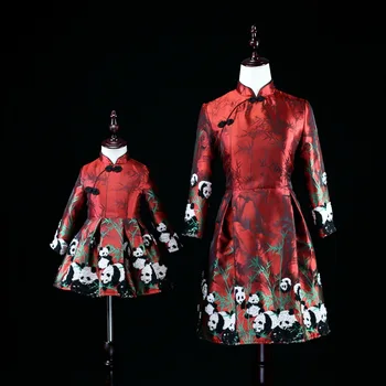 

Mother Daughter Dresses Panda Chinese Cheongsam Pyjamas Plus Size Mommy and Me Matching Clothes Mom Baby Dress Family Look Sets
