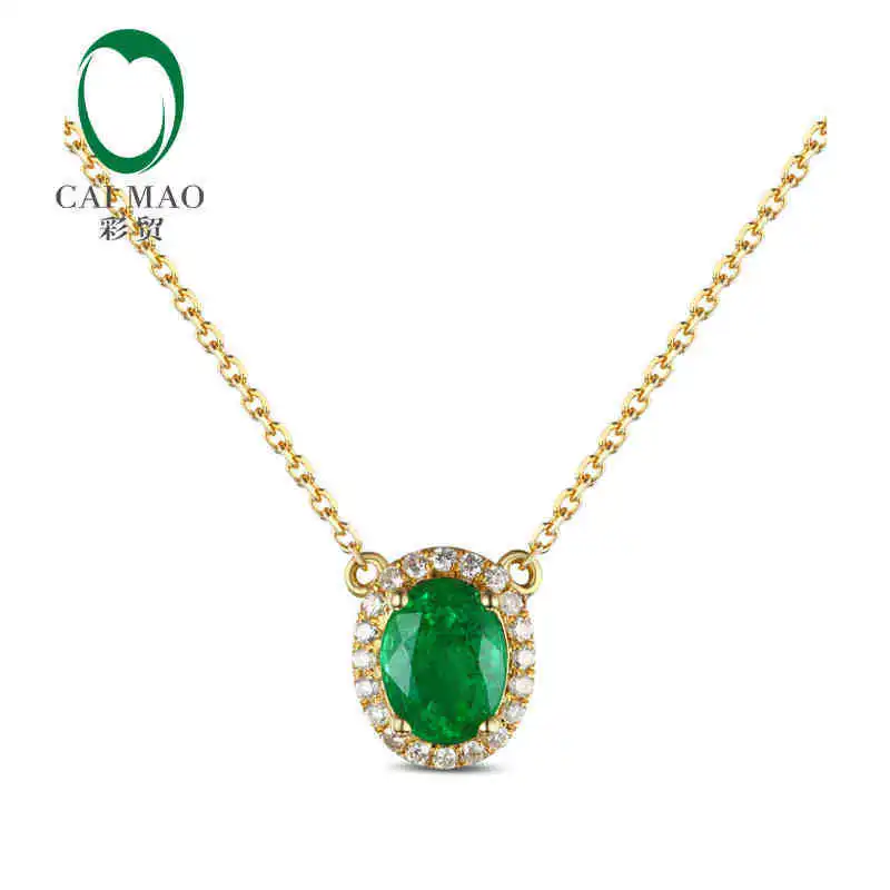 

CaiMao Natural 1.08 ct Emerald 18KT/750 Yellow Gold 0.15 ct Round Cut Diamond Jewelry Pendant Gemstone
