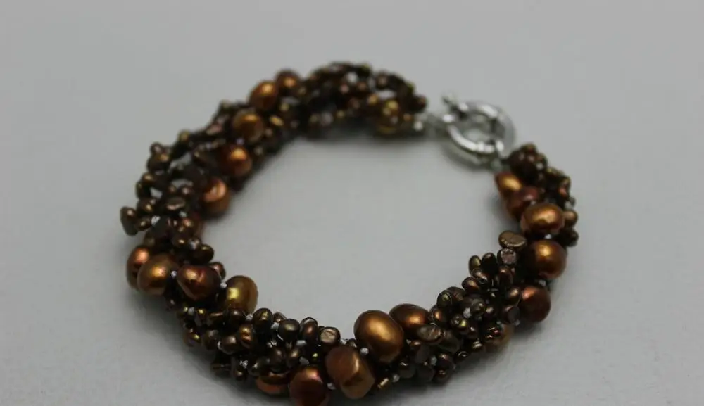 5strands twist brown 4-8mm freshwater pearl bracelet 9INCH &gt&gtfree shipping | Украшения и аксессуары