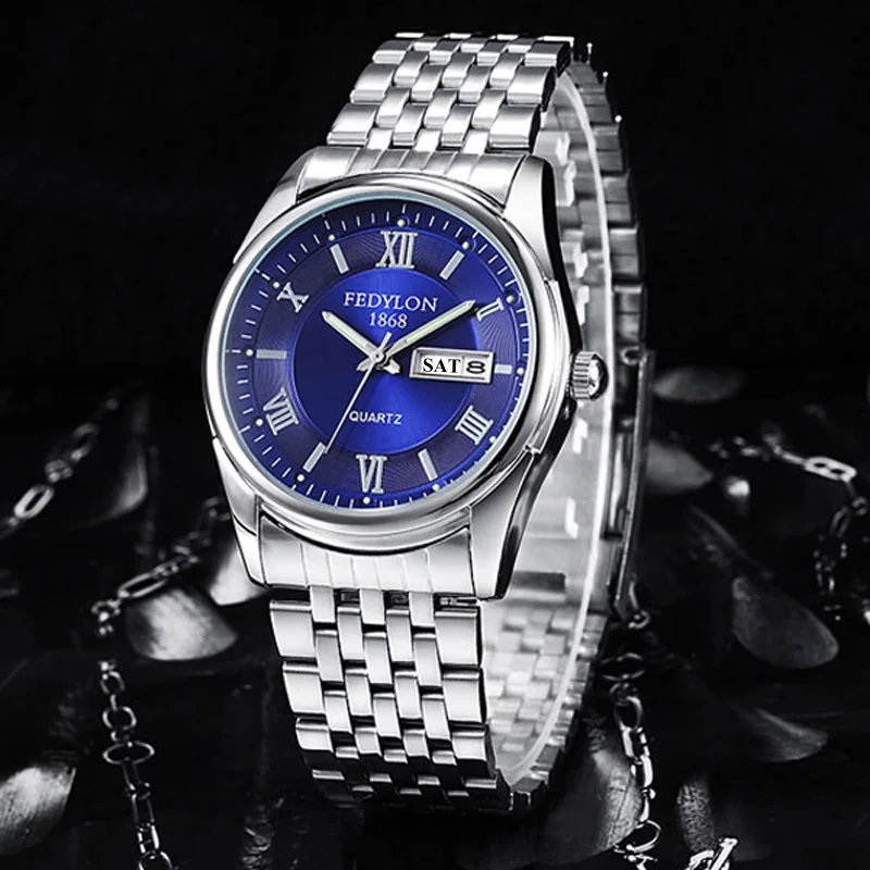 Мужские часы Relogio Masculino, FEDYLON, брендовые, деловые наручные часы, мужские часы с датой на день, мужские часы, модные, стильные мужские часы - Цвет: Steel Blue