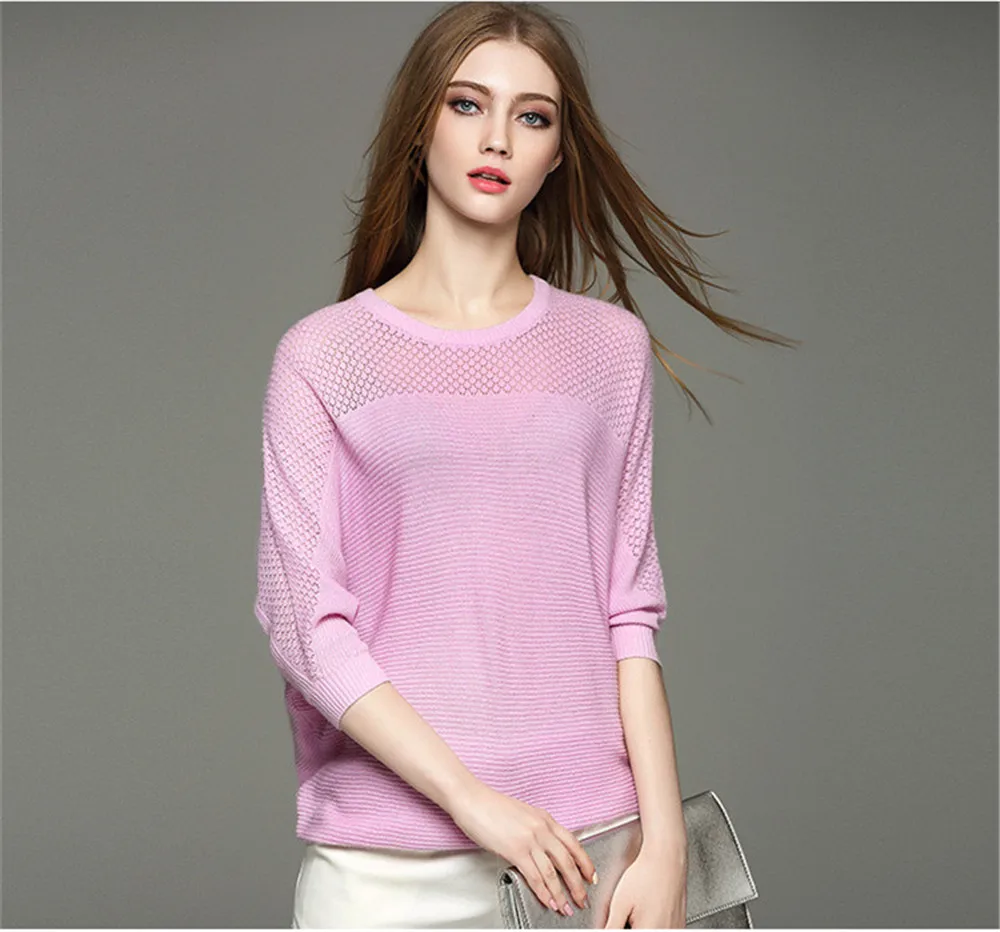 Fashion All Match Autumn Women Sweater Big Chest Batwing Sleeve Warm Sweater Solid Cotton Loose Knitted O-neck Female Pullovers (2)