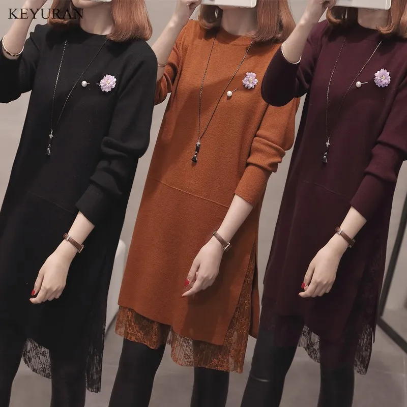 Женское трикотажное платье с кружевом большие размеры XXL 3XL L1663|Платья| |