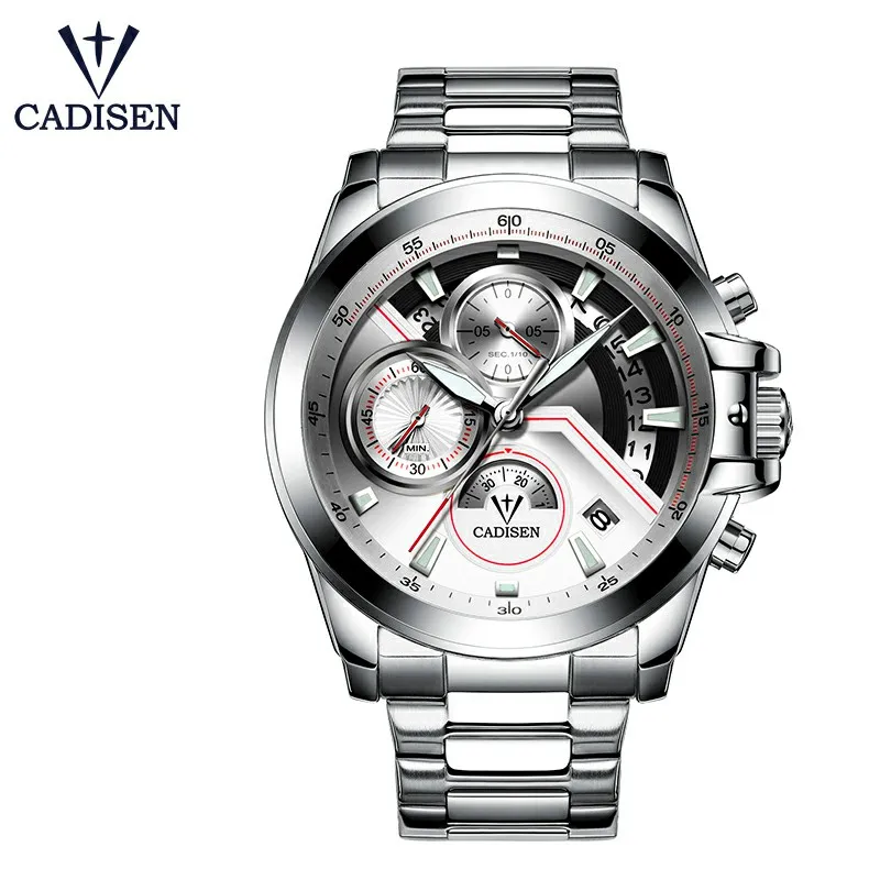 

CADISEN Top Mens Watch Army Luxury Sports Casual Chronograph Date Display Waterproof Quartz Wristwatch stainless steel band