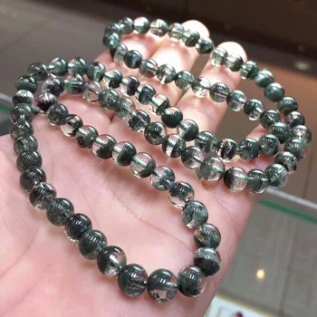 

Natural Green Phantom Quartz Crystal 3 Laps Clear Round Beads Women Men Bracelets 7mm Bangle Phantom Bracelet Certificate AAAAAA