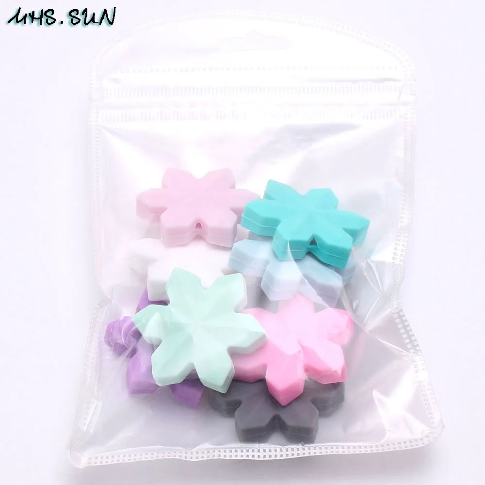 MHS.SUN Food Grade Snowflake Silicone Beads For Pacifier Chain Making Baby Teething Teether Chewable Beads 5PCS DIY Nursing Toy