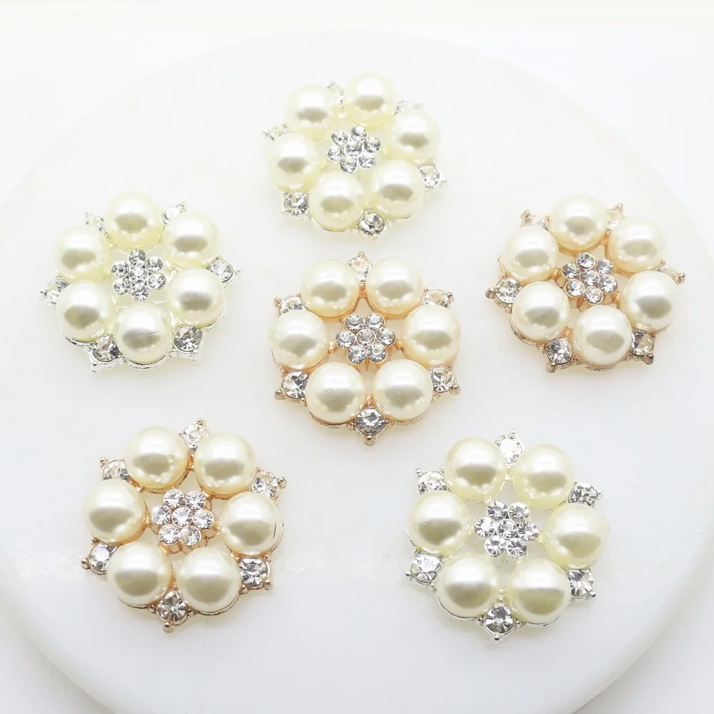 

YIWUXINXI hot sale 10pcs / batch Flower Center Alloy Button Pearl Embellishment Handmade Flower DIY Wedding Decoration Buckle