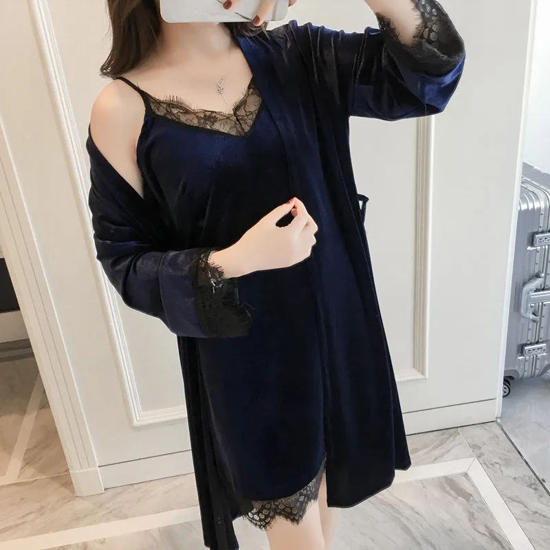 Autumn Winter New Arrival Kimono Bathrobe Gown Women's Velvet Robe Gown Lace Sexy Intimate Lingerie Korean Bathrobe M-XL