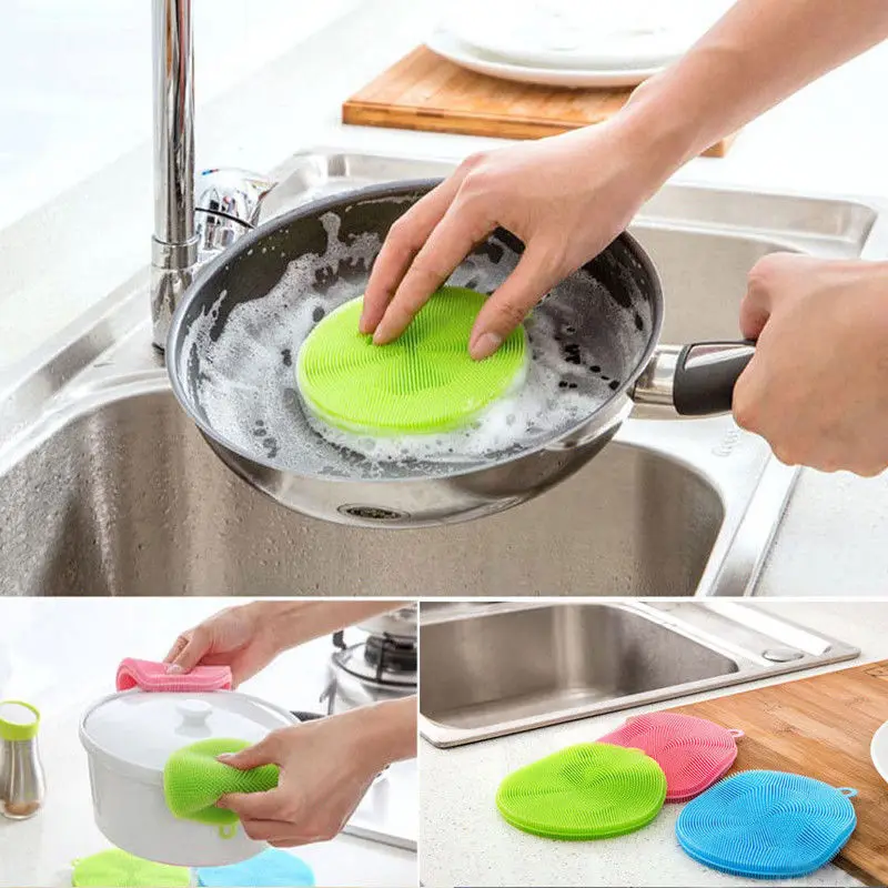 

2018 Kitchen Silicone Soft Wash Tools Round Antibacterial Dishwasher Scouring Pad Fruits Vegetable Multi-function Cleaning Brush