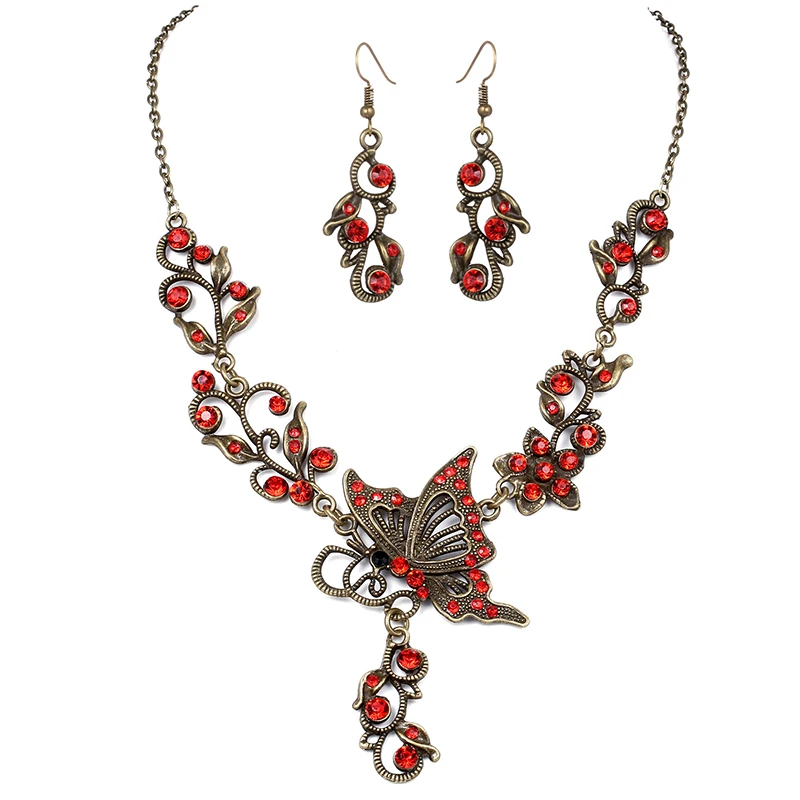 

Fashion Women Retro Rhinestone Butterfly Necklace Earring Set Wedding Party Jewelry Sets Statement Jewelry 2019 Hot Sale
