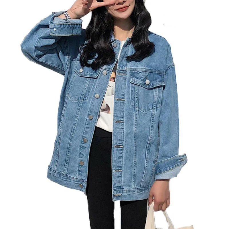 

YOCALOR Solid Jean Jeans Jacket For Women Loose Casual Blue Women Coats Female Outwear Denim Feminine Chaqueta Mujer Coat Autumn