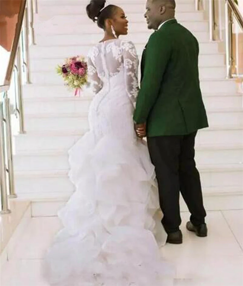 Long-Sleeve-Button-Back-Ruffles-Tiered-Mermaid-Wedding-Dress-African-White-Color-Plus-Size-Bride-Marriage (2)