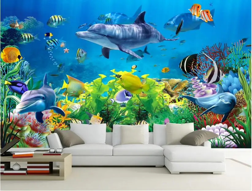 

3d room wallpaper custom mural non-woven wall sticker 3 d Sea world dream fish and coral painting photo wallpaper for walls 3 d