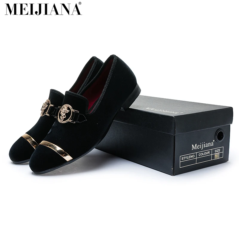 Туфли MEIJIANA мужские золотистые роскошные модные офисные лоферы с узором