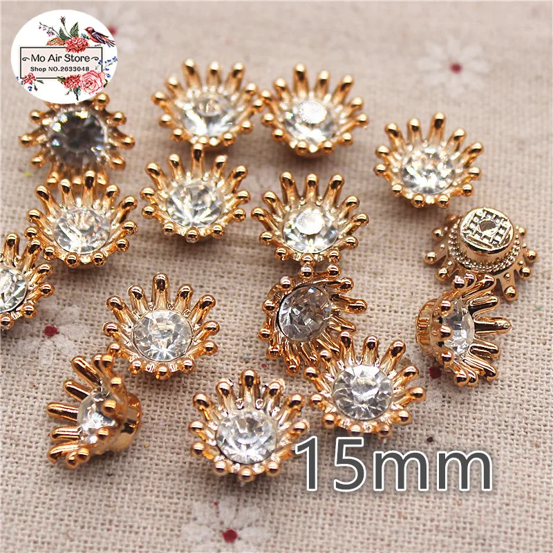50pcs 15mm 황금/실버 라인 석/진주 꽃 플라스틱 플랫 백 버튼 장식 공예 스크랩북 액세서리