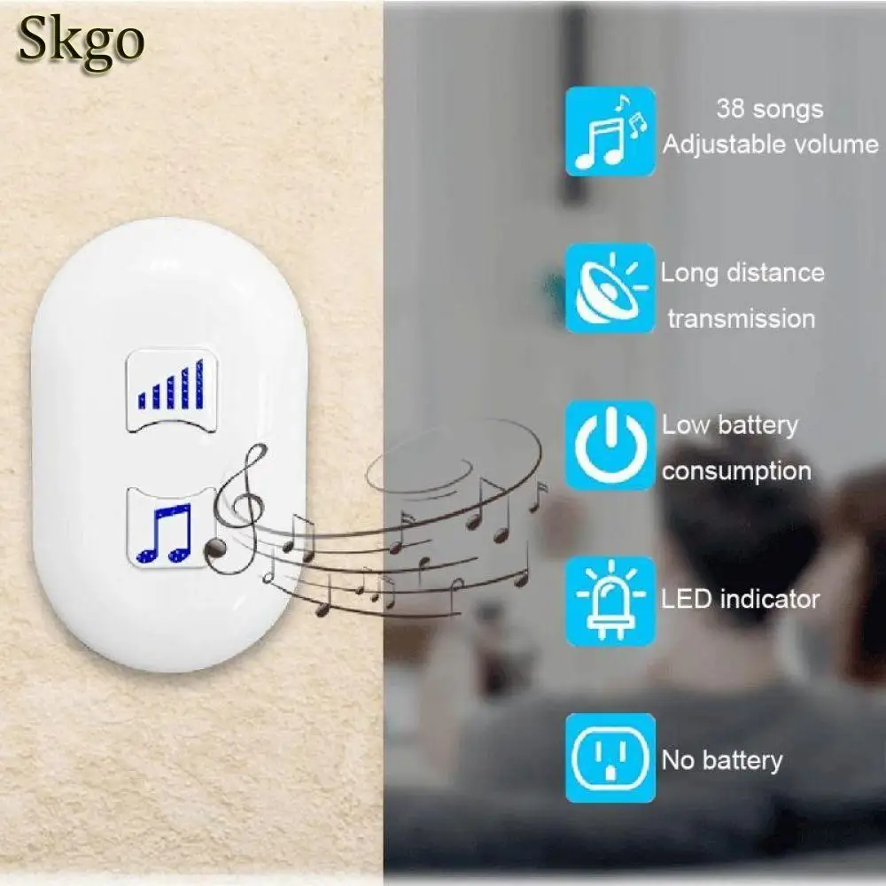 New Songs Optional Waterproof Touch Button Smart Home Welcome Doorbell Alarm Intelligent Wireless Doorbell US Plug New Songs Optional Waterproof Touch Button Smart Home Welcome Doorbell Alarm Intelligent Wireless Doorbell US Plug