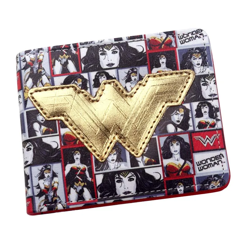 Женский кошелек с отделением для карт DC Comics Wonder Woman, короткий кошелек с супергероем, двукратный кошелек с удостоверением личности, кошелек для монет, клатч