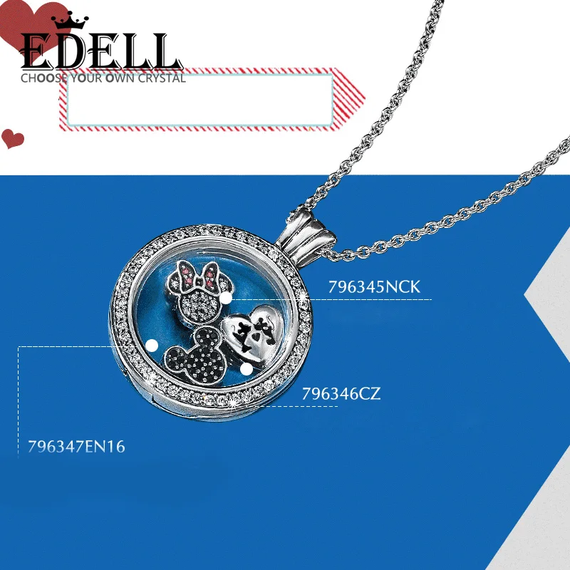 

EDELL 100%925 Sterling Silver Original Sparkling Floating Locket Necklace with Pendant Charm Bead Authentic Fine Jewelry Gift