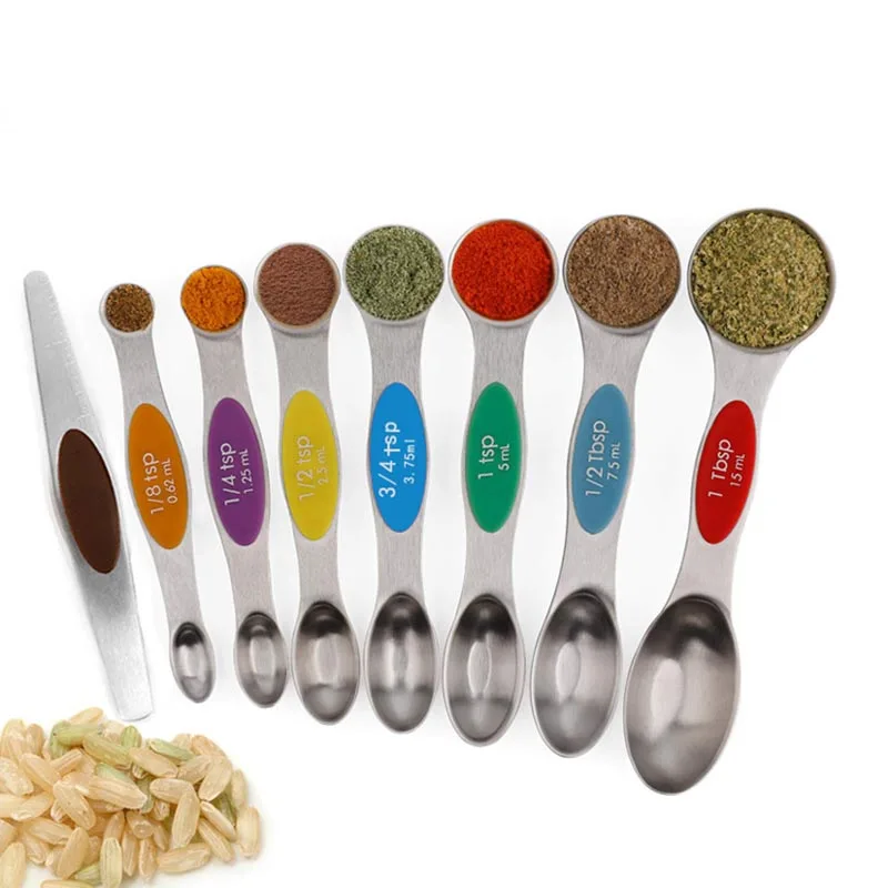 

8PCS Stainless Steel Double Head Measuring Spoons Magnetic Measurement Teaspoon Tablespoon for Dry and Liquid Ingredients