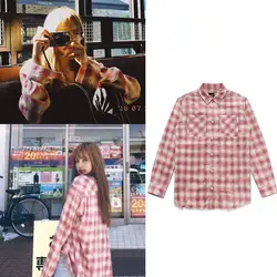 Kpop BLACKPINK уличная Новая розовая клетчатая рубашка свободная рубашка с длинным рукавом хип хоп Женская Корейская популярная рубашка kawaii