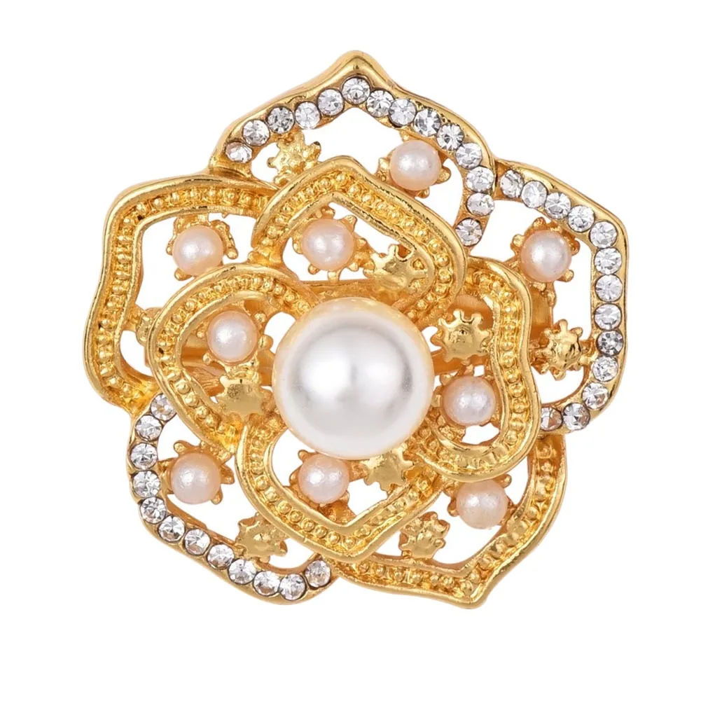 

Rhinestone Crystal Hollow Gold Color Brooches Pins Dress Sweater Jewelry Romantic Simulated-pearl women flower Brooch Pin